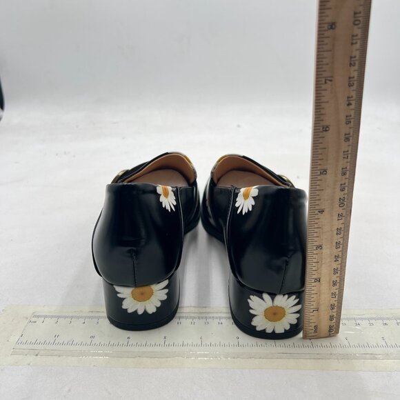 YDN Black Daisy Square Toe Loafers Slip on Block Low Heel Pumps Buckle Shoes - Picture 5 of 8